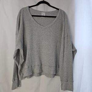 Aerie Womens waffle Knit V-neckline Long Sleeve  Shirt  Grey Size Xl